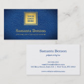 Elegant Navy Blue Leather Professional Your Logo Visitekaartje (Voorkant / Achterkant)