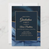 Elegant Navy Blue Marble Agate Afstuderen Kaart (Voorkant)