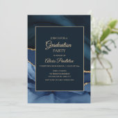 Elegant Navy Blue Marble Agate Afstuderen Kaart (Staand voorkant)