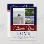 Elegant Navy Blue Maroon Wedding Photo collage Bedankkaart (Voorkant / Achterkant)