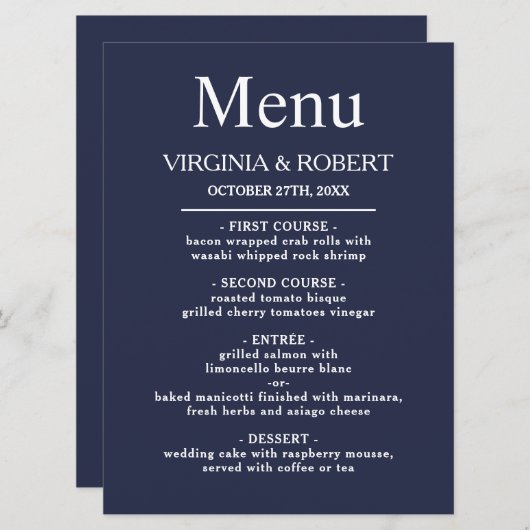 Elegant Navy Blue | Minimale bruiloft Programma (Voorkant / Achterkant)