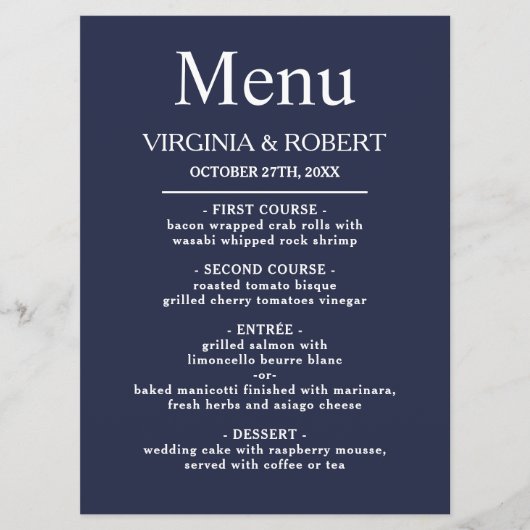 Elegant Navy Blue | Minimale bruiloft Programma (Voorkant)