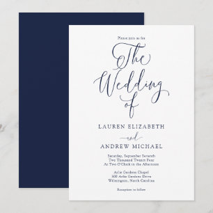 Elegant Navy Blue Minimalist Wedding Kaart