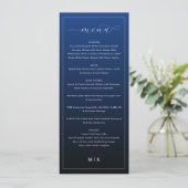 Elegant Navy Blue Minimalist Wedding Menu (Staand voorkant)