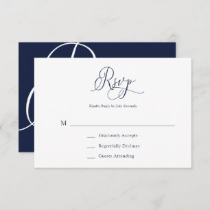 Elegant Navy Blue Minimalist Wedding RSVP Kaart