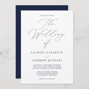 Elegant Navy Blue Modern Minimalist Wedding Kaart