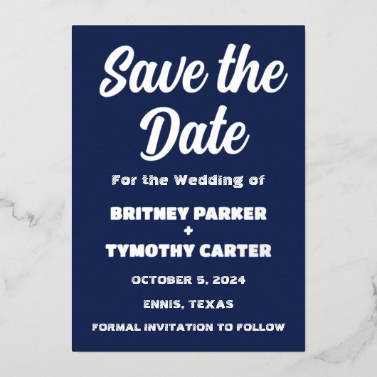 Elegant Navy Blue Modern QR Code Foto Folie Uitnodiging (Voorkant)