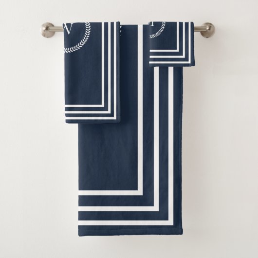 Elegant Navy Blue Monogram met wit Lijst Bad Handdoek (Insitu)
