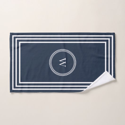 Elegant Navy Blue Monogram met wit Lijst Bad Handdoek (Handdoek)