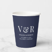 Elegant Navy Blue Monogram | Minimale bruiloft Papieren Bekers (Achterkant)
