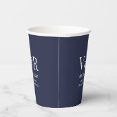 Elegant Navy Blue Monogram | Minimale bruiloft Papieren Bekers (Rechts)