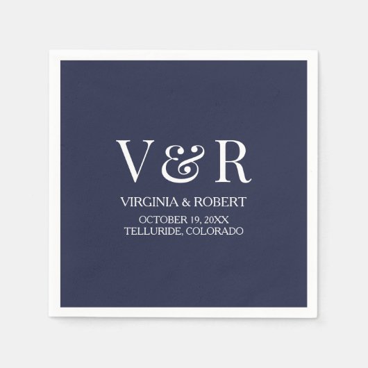 Elegant Navy Blue Monogram | Minimale bruiloft Servet (Voorkant)