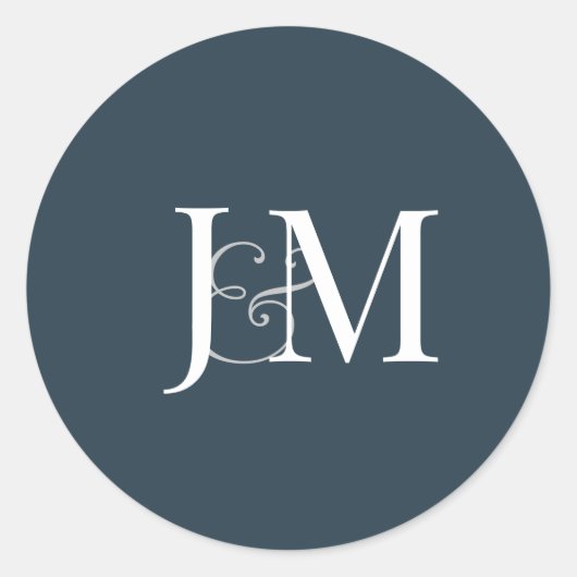Elegant Navy Blue Monogram Round Sticker (Voorkant)