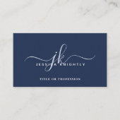 Elegant Navy Blue Monogram Script Initialen Visitekaartje (Voorkant)