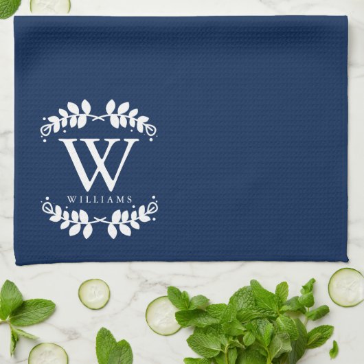 Elegant Navy Blue Monogram Theedoek (Gevouwen)