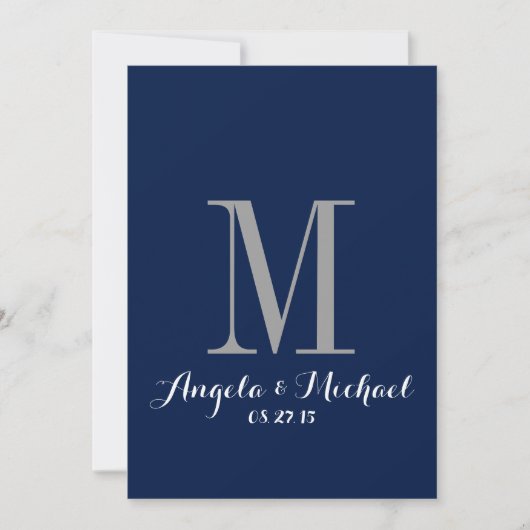 Elegant Navy Blue Monogram Wedding Invitation Kaart (Voorkant)