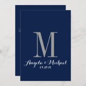 Elegant Navy Blue Monogram Wedding Invitation Kaart (Voorkant / Achterkant)