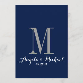 Elegant Navy Blue Monogram Wedding Invitation Kaart