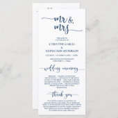 Elegant Navy Blue, Mr en Mrs Wedding Ceremonie Programma (Voorkant / Achterkant)