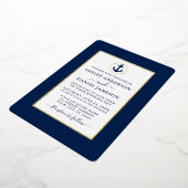 Elegant Navy Blue Nautical Anchor Wedding Gold Folie Uitnodiging (Gedraaid)