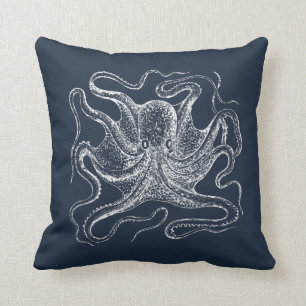 Elegant Navy Blue Octopus Illustration Kussen