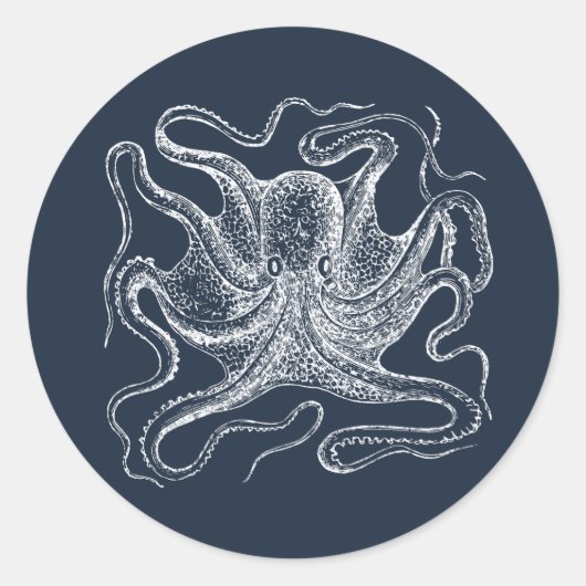 Elegant Navy Blue Octopus Illustration Ronde Sticker (Voorkant)