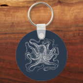 Elegant Navy Blue Octopus Illustration Sleutelhanger (Voorkant)