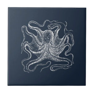 Elegant Navy Blue Octopus Illustration Tegeltje