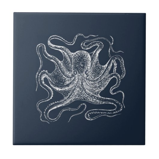 Elegant Navy Blue Octopus Illustration Tegeltje (Voorkant)