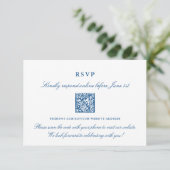 Elegant Navy Blue Online RSVP QR Code Informatiekaartje (Staand voorkant)