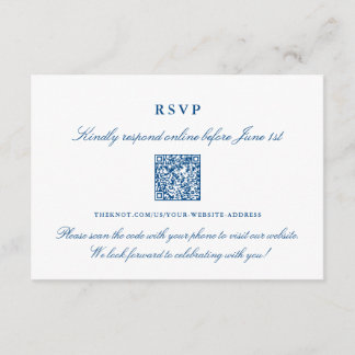 Elegant Navy Blue Online RSVP QR Code Informatiekaartje