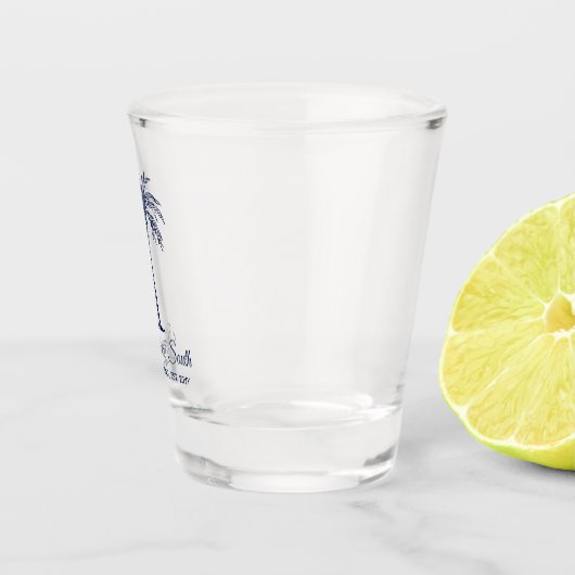 Elegant Navy Blue Palm Tree (geïndividualiseerd) Shot Glas (Rechts)