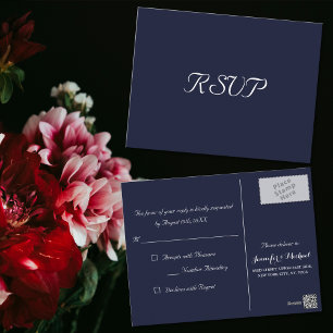 Elegant Navy Blue Party Trouwantwoord RSVP Briefkaart