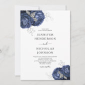 Elegant Navy Blue Peonies Floral Wedding Kaart (Voorkant)