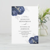 Elegant Navy Blue Peonies Floral Wedding Kaart (Staand voorkant)