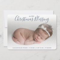 Elegant Navy Blue Photo Holiday Birth Notice