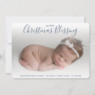 Elegant Navy Blue Photo Holiday Birth Notice Feestdagenkaart