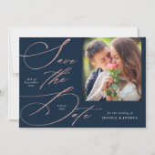 Elegant Navy Blue Photo Save the Date Magnet (Recto)