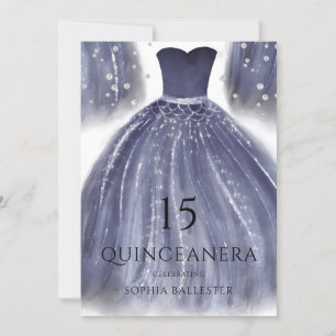 Elegant Navy Blue Quinceanera Dress Gown Party Kaart
