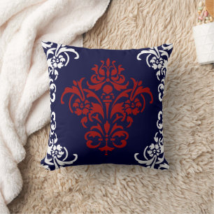 Elegant Navy Blue Red en White Damask Kussen