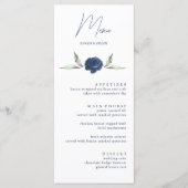 Elegant Navy BLue Roos Floral Wedding Menu Kaarten (Voorkant)