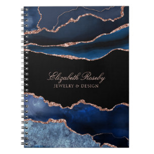 Elegant Navy Blue Roos Gold Agate Geode Business Notitieboek