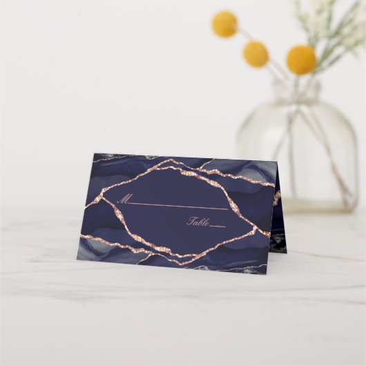 Elegant Navy Blue Roos Gold Foil Agate Wedding (Voorkant)
