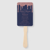 Elegant Navy Blue Roos Gold Wedding Program Hand F Handwaaier (Voorkant)