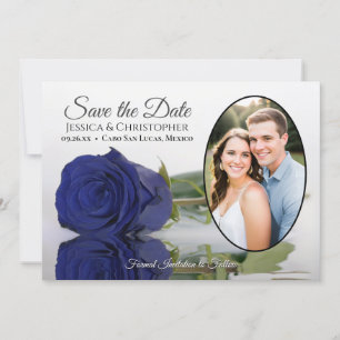 Elegant Navy Blue Roos & Ovaal Foto Bruiloft Save The Date