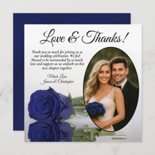 Elegant Navy Blue Roos Oval Foto Romantic Weddensc Bedankkaart