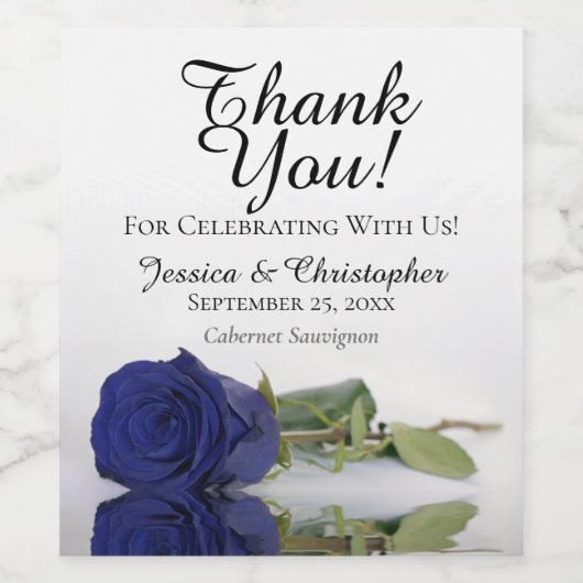 Elegant Navy Blue Roos Wedding Dank je Wijn Etiket (Enkel label)