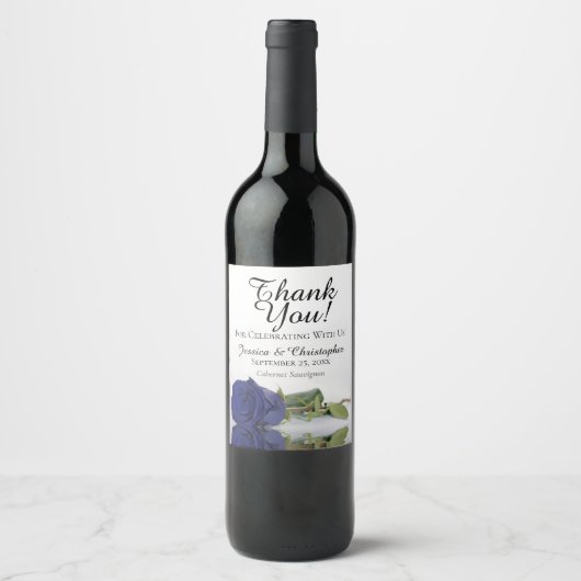 Elegant Navy Blue Roos Wedding Dank je Wijn Etiket (Voorkant)