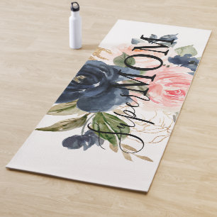Elegant Navy Blue Roze Blush Floral Super Mam Yogamat