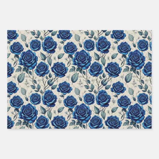 Elegant  Navy Blue Rozen Flora Pattern Inpakpapier Vel (Voorkant 3)